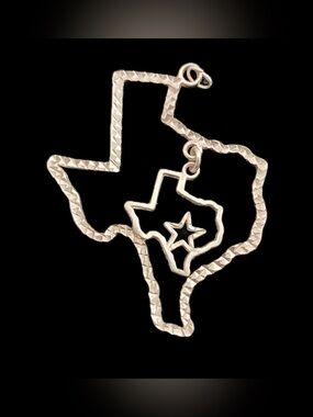 VTG Sterling Silver Texas State Outline & Lone Star Dangle Pendant 3.54g